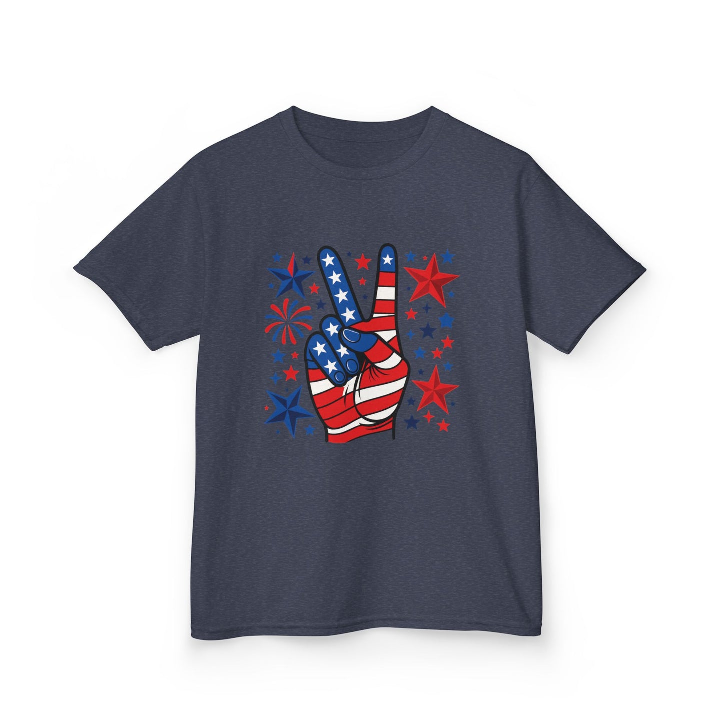 Kids Peace Sign Tee, Patriotic Children's T-Shirt, Americana Style Tee, July 4th Outfit, Independence Day Gift, Star-Spangled Shirt
