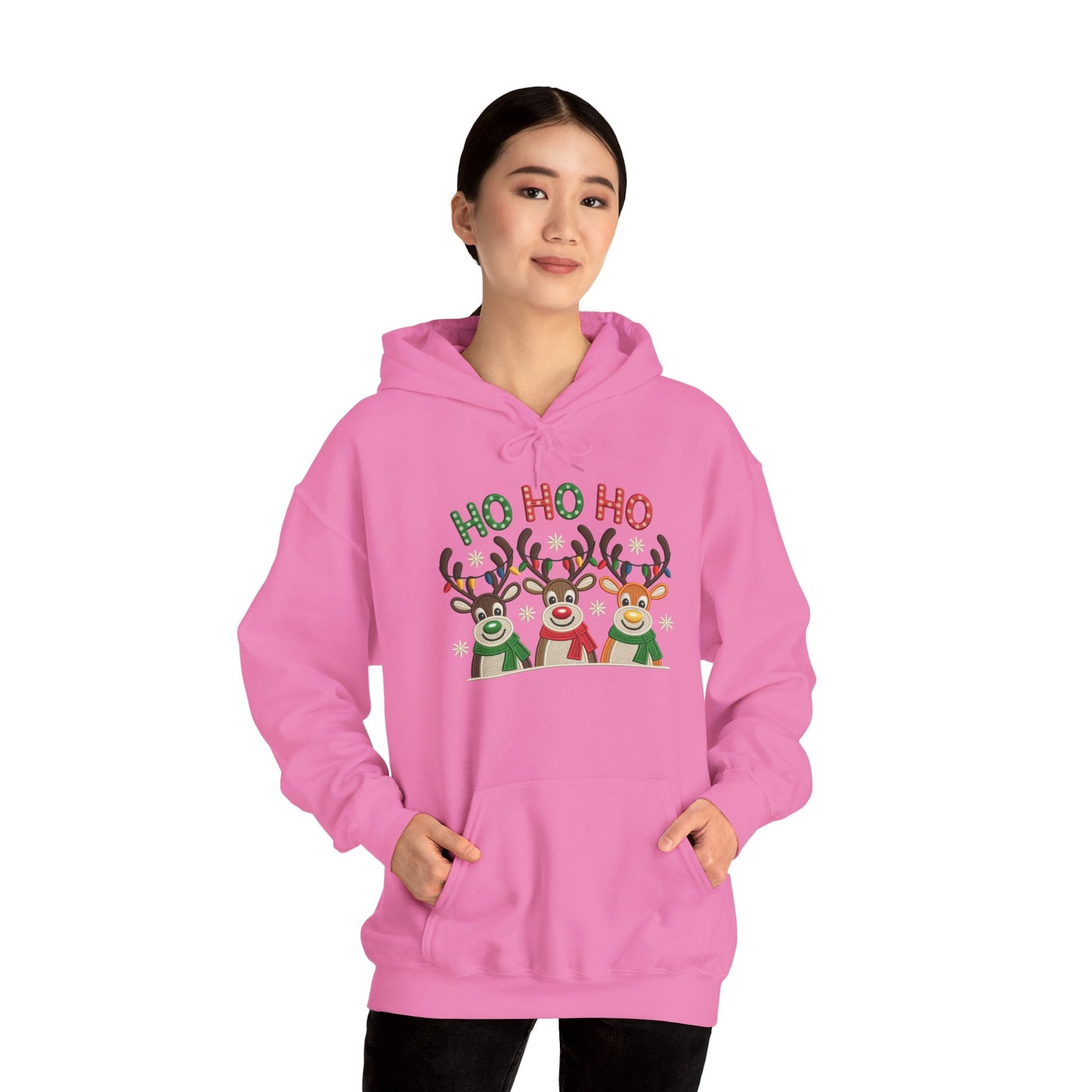 Ho Ho Ho Reindeer Hoodie, Cute Christmas Holiday Pullover for Women