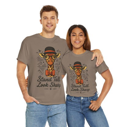 Hipster Giraffe T-Shirt with Hat and Glasses, Whimsical Giraffe Tee, Fun Gift, Cute Graphic Shirt, Unisex Heavy Cotton Tee
