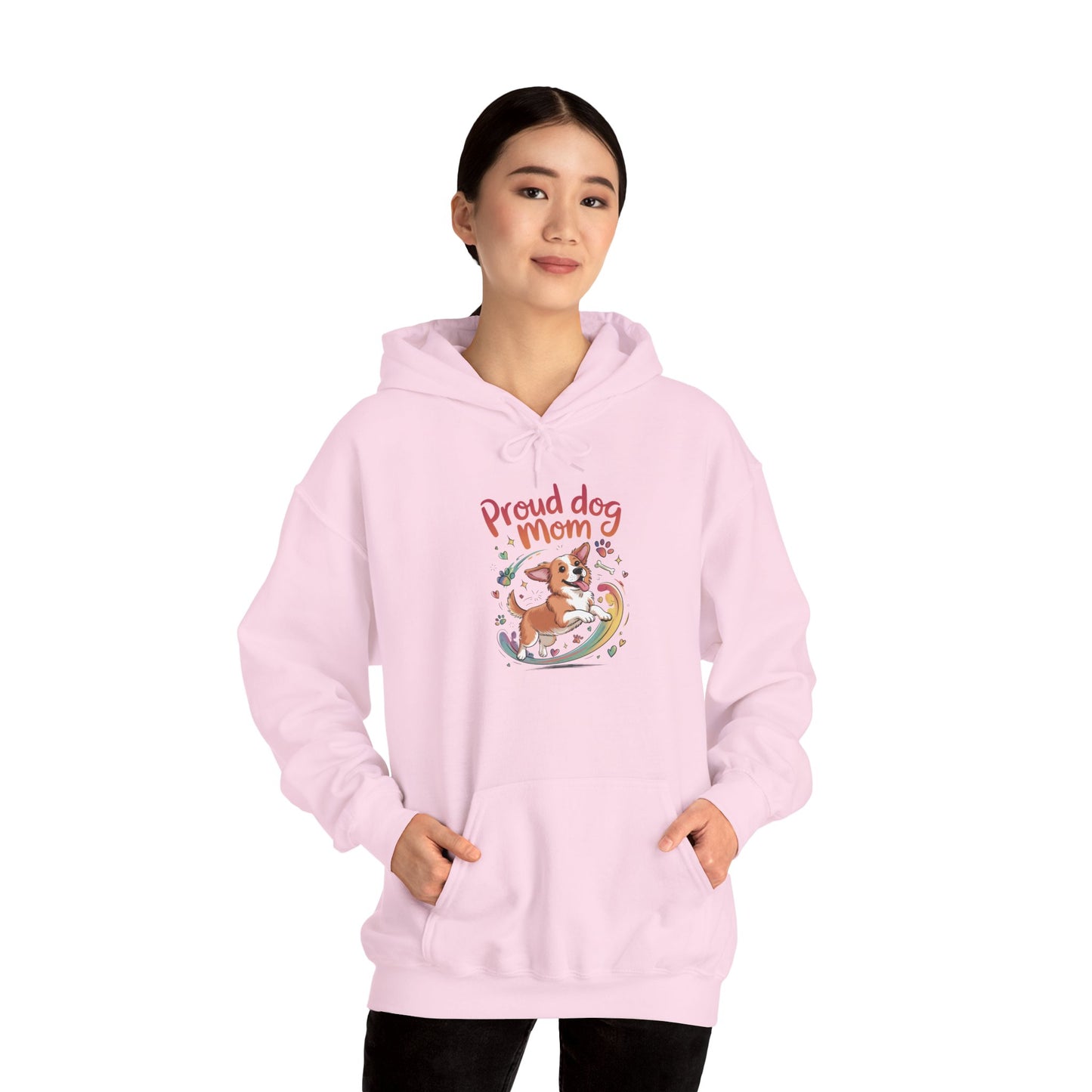 Proud Dog Mom Hoodie, Gift for Dog Owners, Dog Lover Apparel, Mother's Day Gift, Unisex Hooded Sweatshirt, Corgi Rainbow Print
