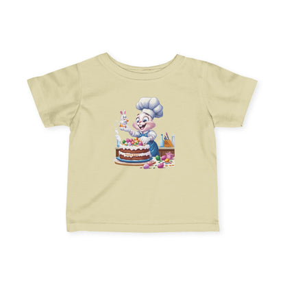 Hoppy Baker Easter Bunny Baby T-Shirt - Cute Infant Tee with Chef Bunny and Cake, Fun Spring Outfit for Babies, Easter Toddler Tee