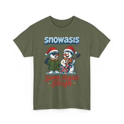 Funny Snowman Band Men's Christmas T-Shirt, Snowasis Some Might Sleigh Tee