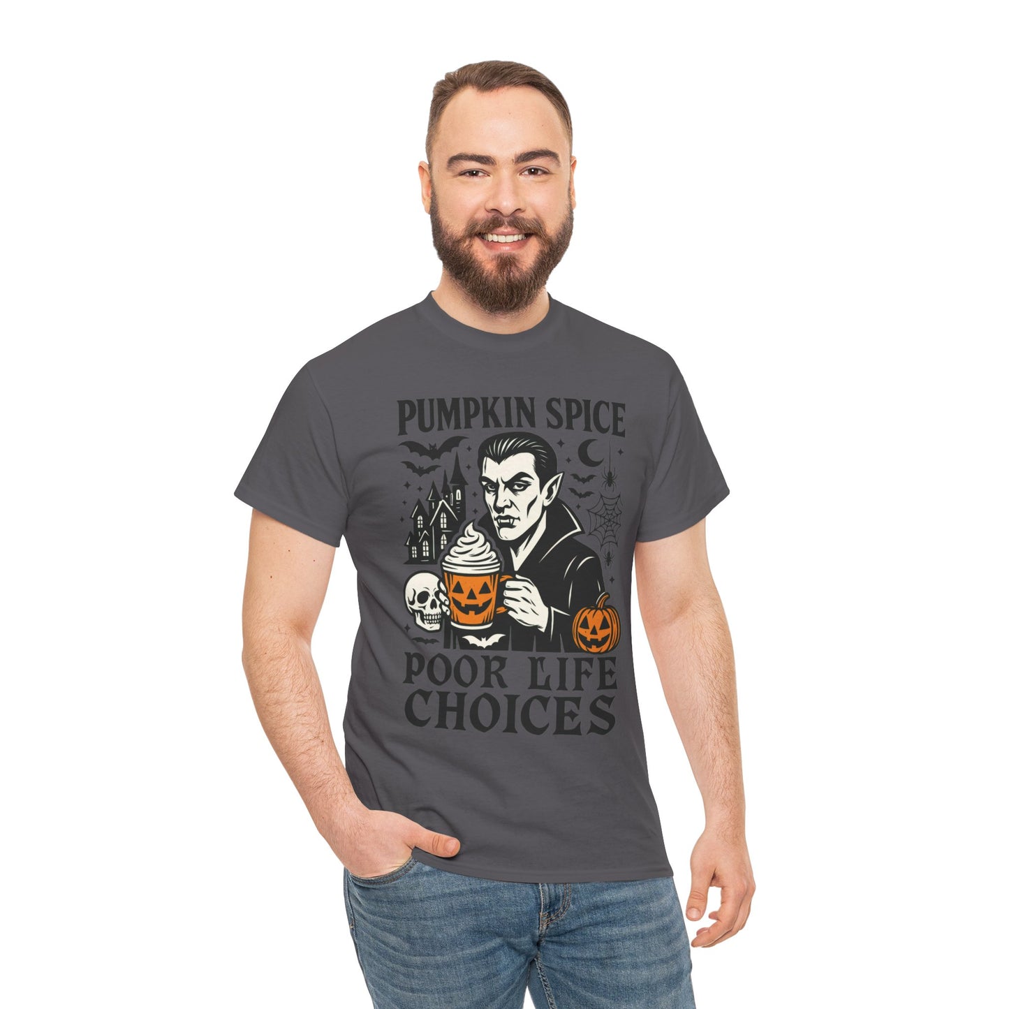 Pumpkin Spice Poor Life Choices Men's T-Shirt, Funny Vampire Coffee Halloween Graphic Tee