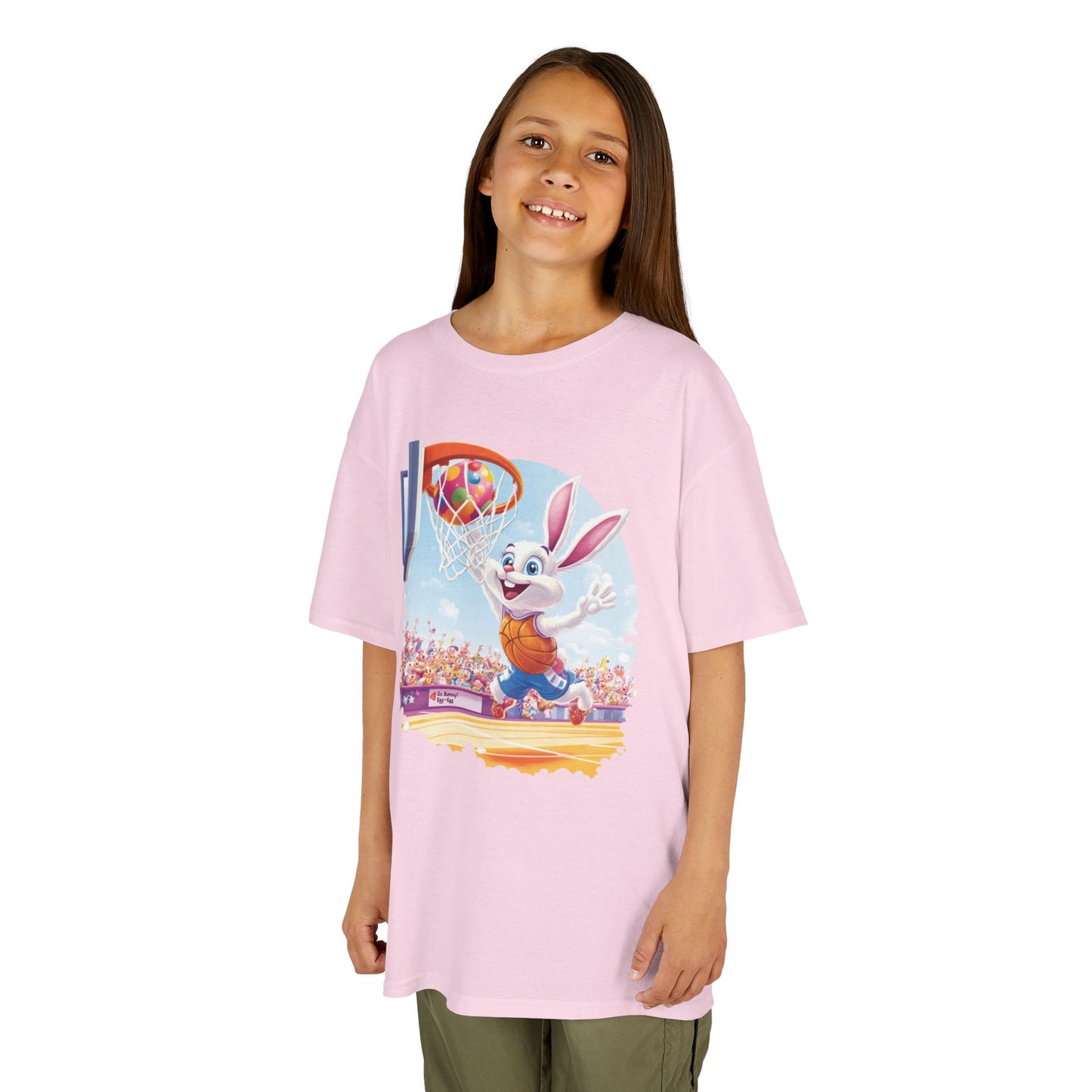 Easter Basketball Bunny Kids T-Shirt - Funny Bunny Dunking Egg Ball, Cute Spring Sports Tee for Kids, Fun Holiday Gift Idea