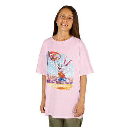 Easter Basketball Bunny Kids T-Shirt - Funny Bunny Dunking Egg Ball, Cute Spring Sports Tee for Kids, Fun Holiday Gift Idea