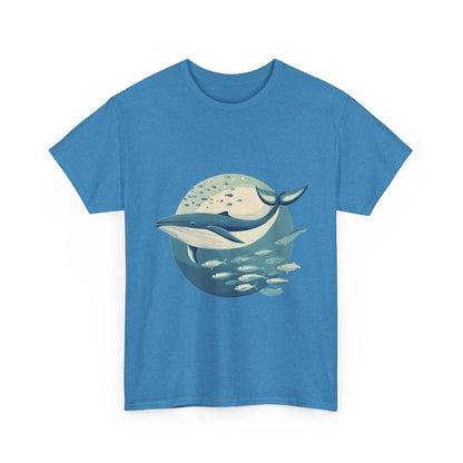 Whale and Fish Unisex Heavy Cotton Tee, Ocean Lover Shirt, Nature Tee, Sea Creature Gift, Casual Summer Top, Ocean Whale Graphic Tee