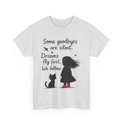 Emotional Hand Drawn Womens T-Shirt, Minimalist Red Dress Girl and Cat Graphic Tee, Cat Lover Gift