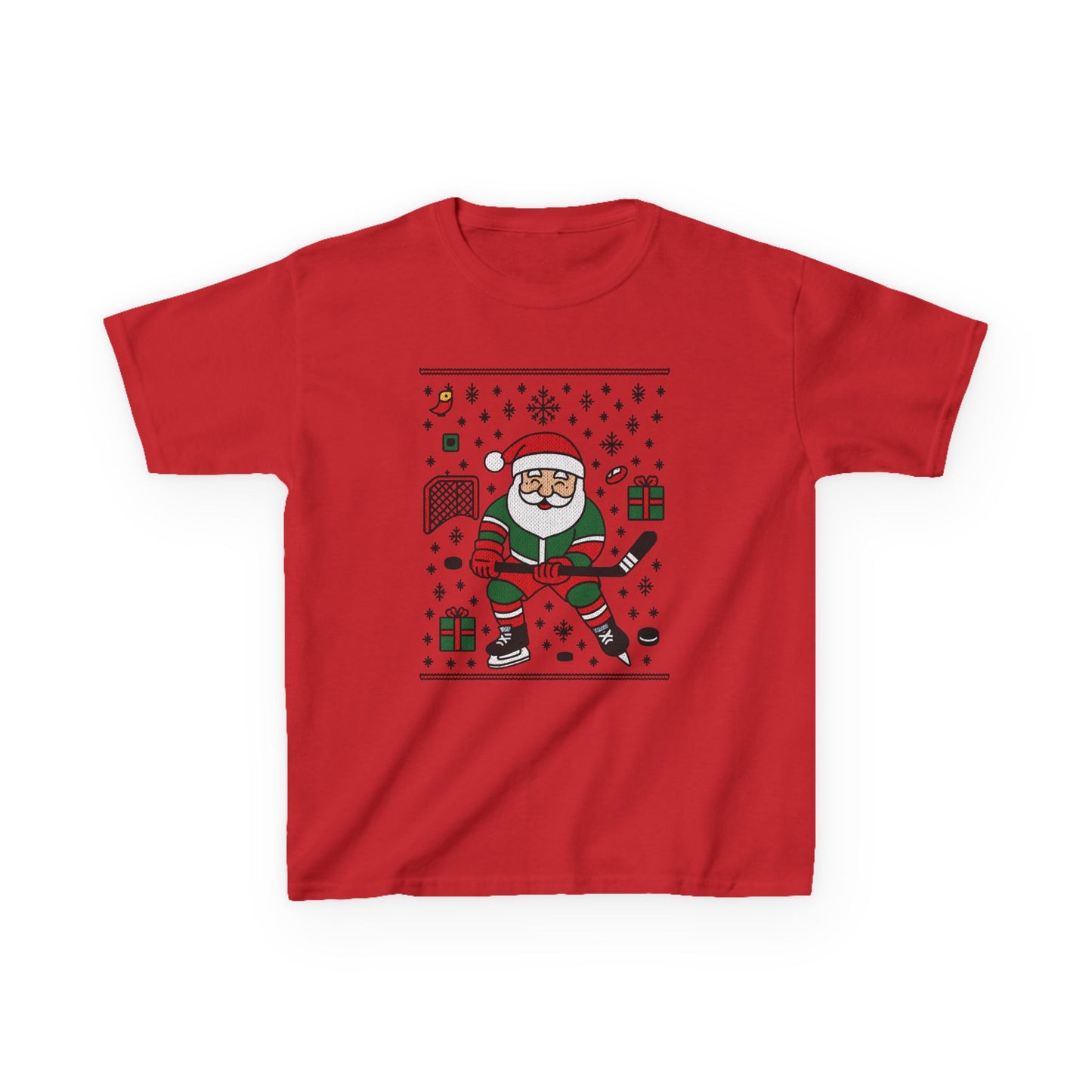 Hockey Santa Youth Christmas T-Shirt, Funny Holiday Sports Tee for Boys