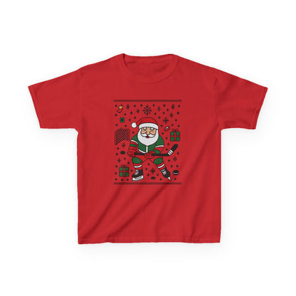Hockey Santa Youth Christmas T-Shirt, Funny Holiday Sports Tee for Boys