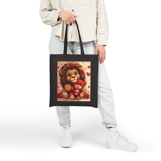 Adorable Lion & Teddy Bear Tote Bag, Cute Gift for Kids, Nursery Decor, Valentine's Day, Eco-Friendly Shopping Bag
