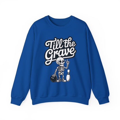 Funny Skeleton Bowling Sweatshirt, Womens Crewneck, Halloween Gift, Casual Wear, Till the Grave Sweatshirt, Bowling Lover Apparel