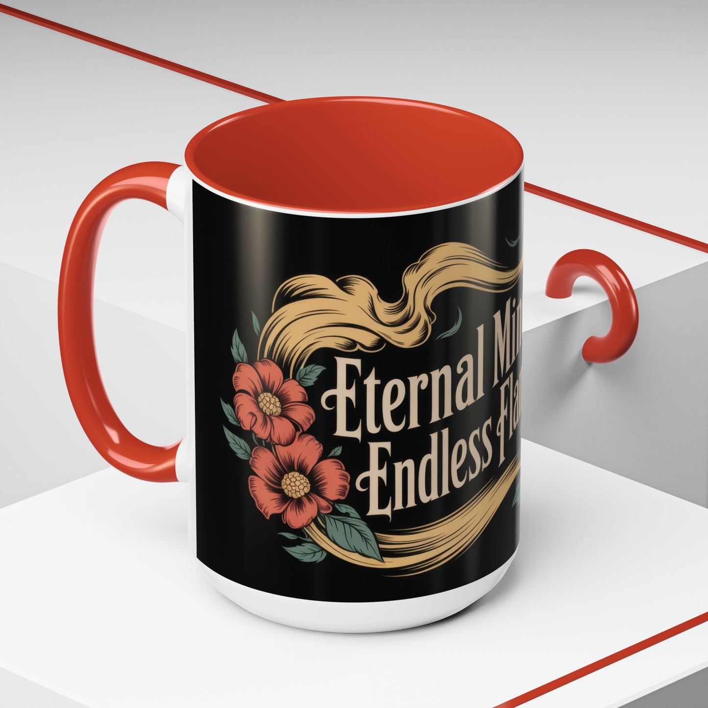 Eternal Mind Endless Flame Mug, Gothic Skull - Floral Coffee Cup, Dark Romantic Gift for Halloween or Everyday Use, Coffee Mug (11, 15oz)