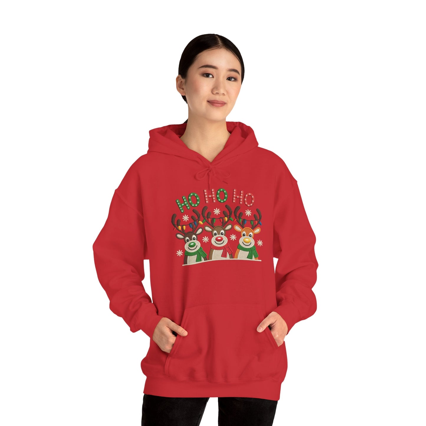 Ho Ho Ho Reindeer Hoodie, Cute Christmas Holiday Pullover for Women