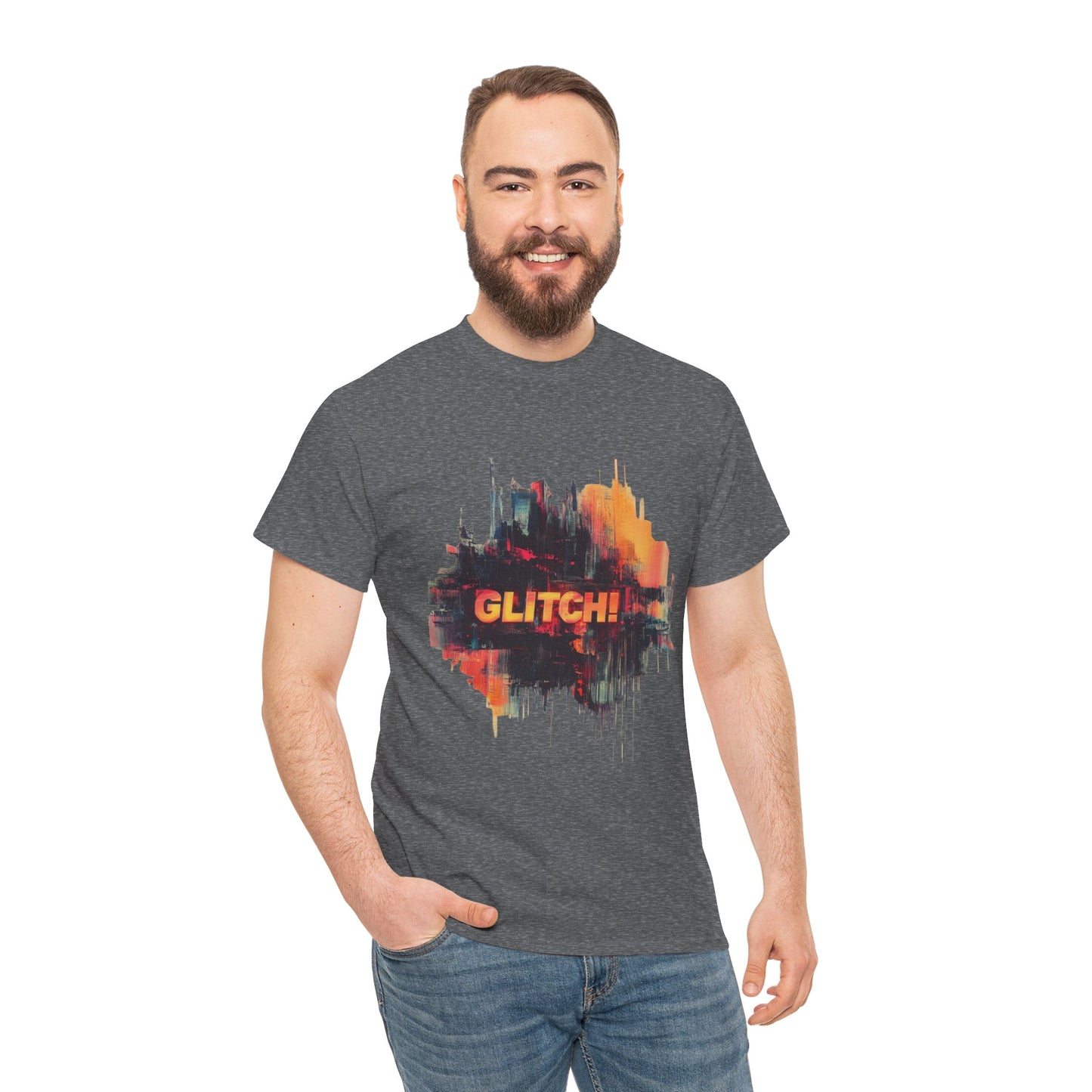 Glitch Art Unisex Heavy Cotton Tee, Trendy Graphic Top, Gift for Tech Lovers, Abstract Street Style Graphic Tee,Techcore Aesthetic Shirt