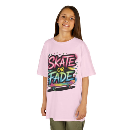 Skate Or Fade Girls Shirt, Colorful Graffiti Skateboarding Tee, Kids Heavy Cotton™ Tee