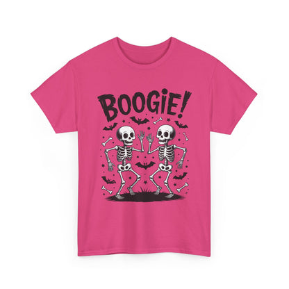 Halloween Dancing Skeletons Women's T-Shirt, BOOGIE! Funny Spooky Graphic Tee for Women, Women's Heavy Cotton Tee
