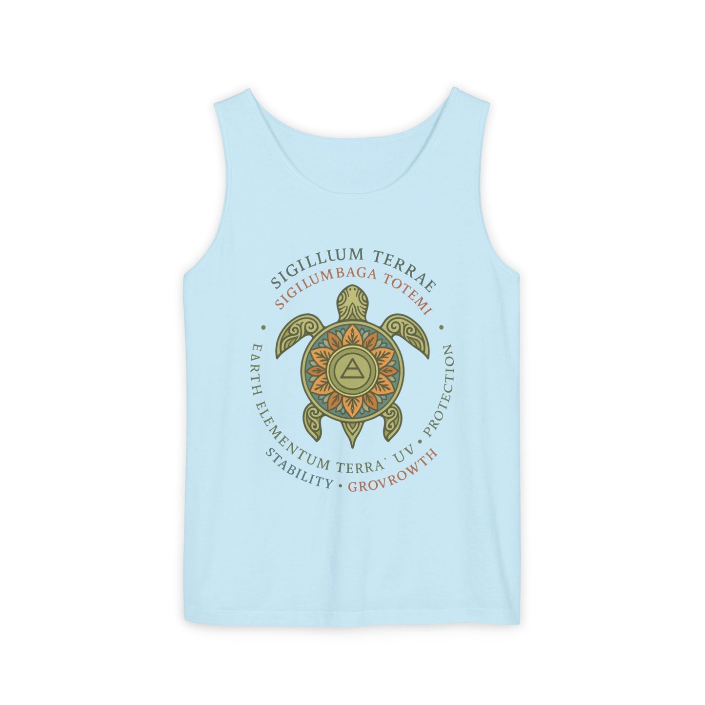 Earth Totem Turtle Womens Tank, Sigillum Terrae Symbol, Elemental Growth Tee, Nature-Inspired Tank Top with Protective Symbol, , Beachwear