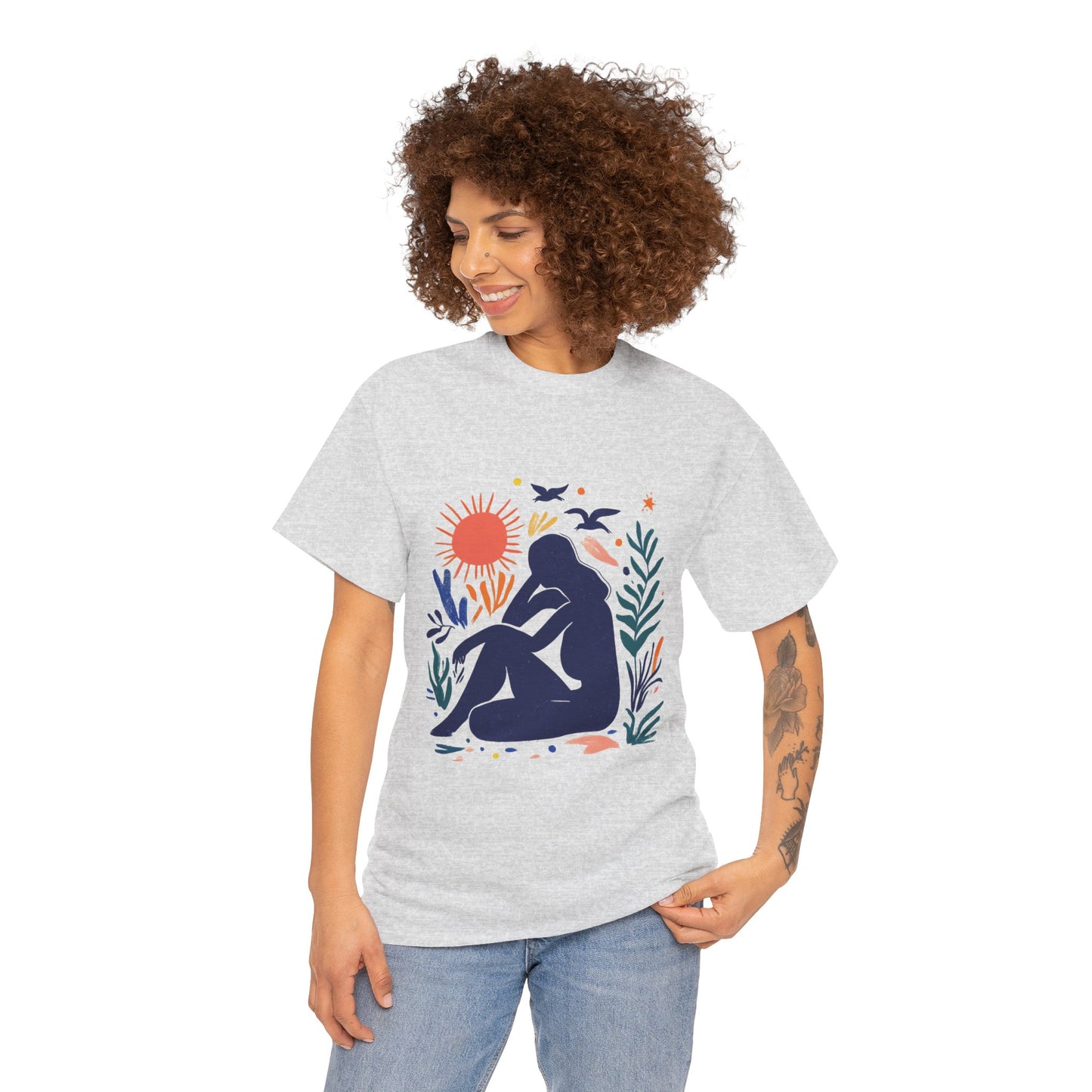 Boho Chic Unisex T-Shirt, Minimal Abstract Woman T-Shirt, Tee for Nature Lovers, Sun and Nature Print, Artistic Silhouette Tee