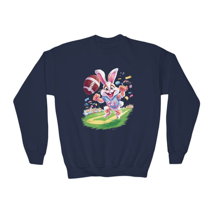 Touchdown Bunny Youth Sweatshirt - Fun Easter Football Bunny Design, Kids Spring Outfit, Game Day Gift, Playful Bunny Sports Shirt