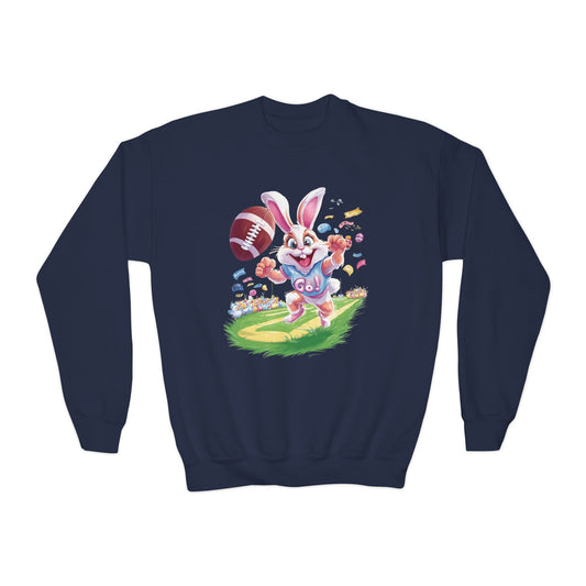 Touchdown Bunny Youth Sweatshirt - Fun Easter Football Bunny Design, Kids Spring Outfit, Game Day Gift, Playful Bunny Sports Shirt
