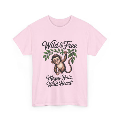 Wild & Free Monkey Shirt, Messy Hair Wild Heart Womens Tee, Cute Jungle Animal T-Shirt, Boho Adventure Graphic, Fun Nature Lover Gift