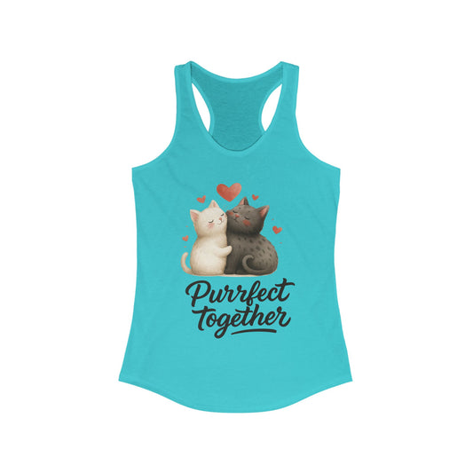 Purrfect Together Cat Lovers Tank, Women's Racerback, Cute Pet Shirt, Gift for Cat Owners, Birthday, Adoption Day, Valentine's Day