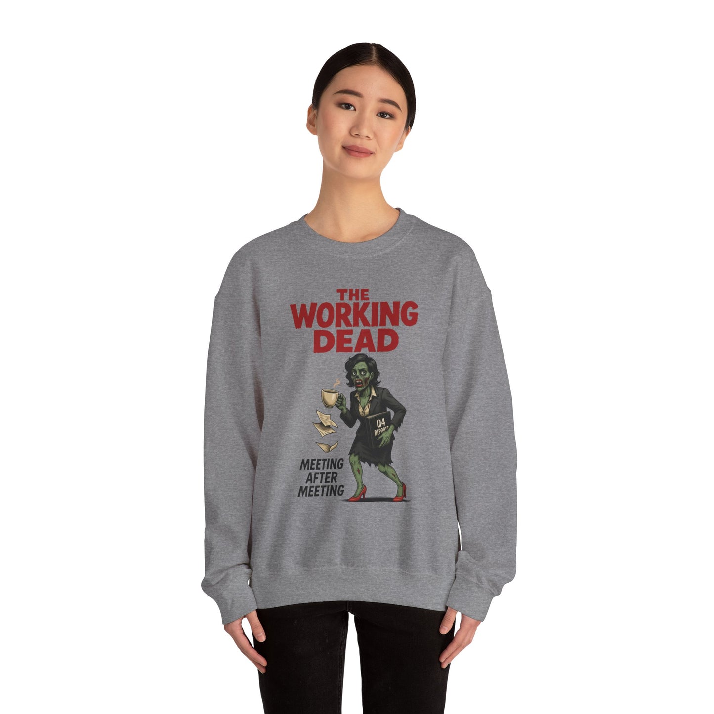 The Working Dead Women's Funny Zombie Sweatshirt, Office Humor Crewneck, Halloween Work Top