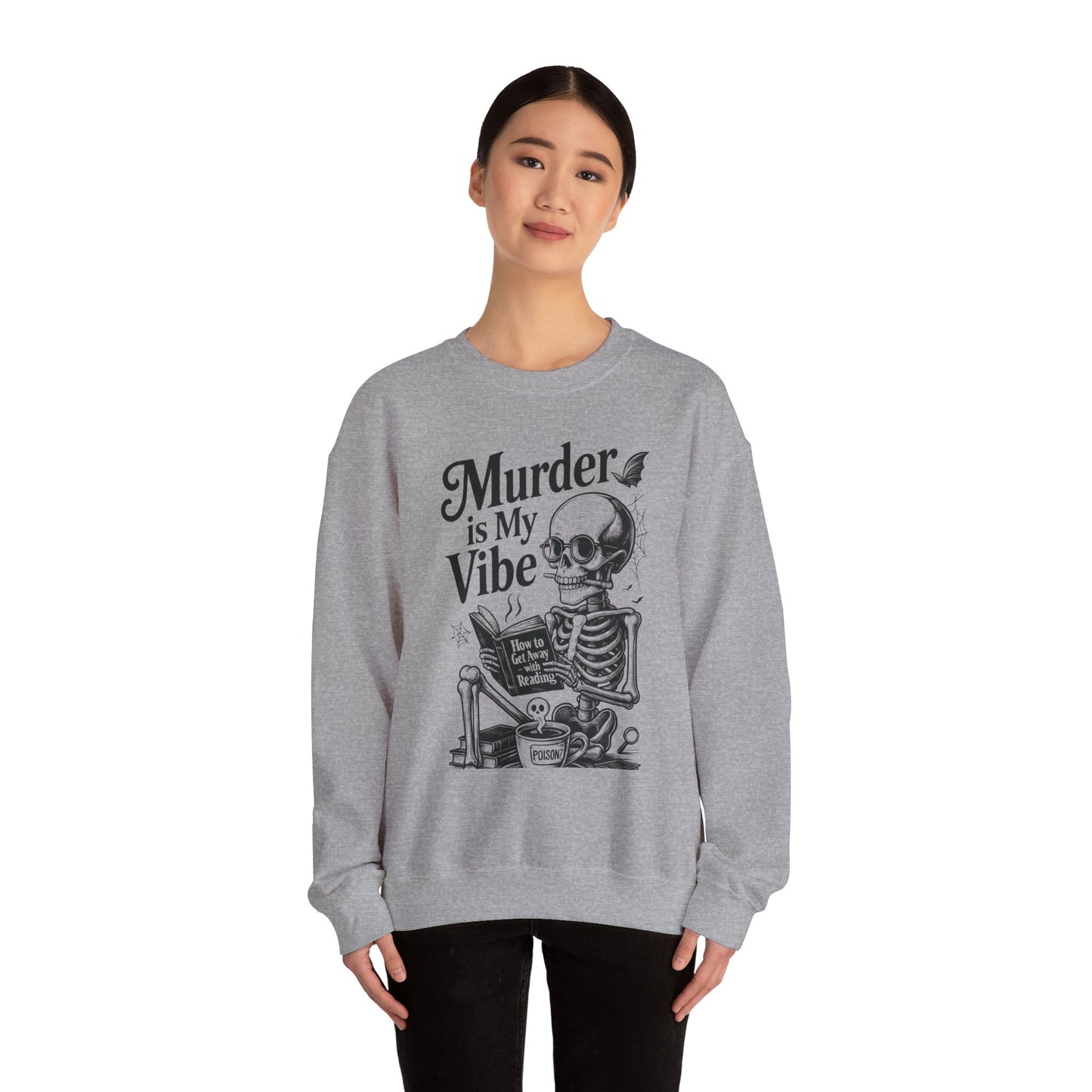 Womens Murder is My Vibe Crewneck Sweatshirt, Cozy Gift for Halloween, Unique Sweatshirt, Skull Graphic, Fall Fashion, Unisex Pullover