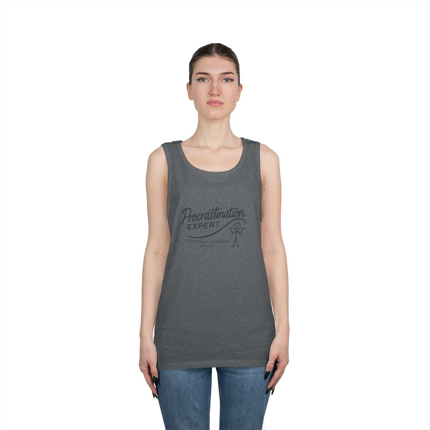 Procrastination Expert Unisex Heavy Cotton Tank Top, Funny Gift for Students, Casual Summer Wear, Relaxed Fit, Birthday Gift, Motivation Top