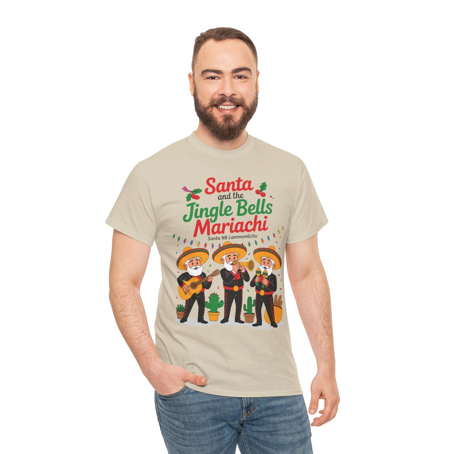 Santa and the Jingle Bells Mariachi, Funny Mexican Christmas T-Shirt, Latin Fiesta Holiday Tee, Navidad Humor Shirt