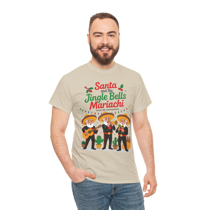 Santa and the Jingle Bells Mariachi, Funny Mexican Christmas T-Shirt, Latin Fiesta Holiday Tee, Navidad Humor Shirt