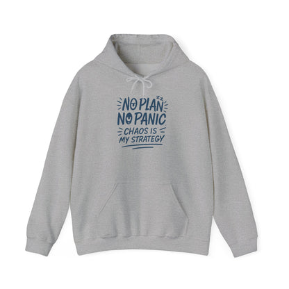 Funny Chaos Strategy Mens Hoodie, No Plan No Panic Quote Hoodie, Cozy Relaxed Fit Pullover, Humorous Gift for Him, Unisex Pullover