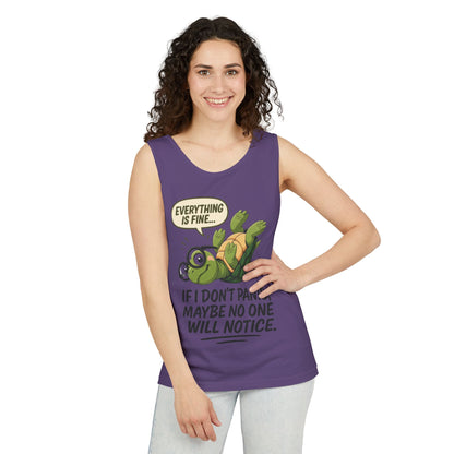 Funny Turtle Womens Tank Top, Everything is Fine, Womens Summer Apparel, Relaxed Fit, Pool Party, Beachwear, Humorous Gift