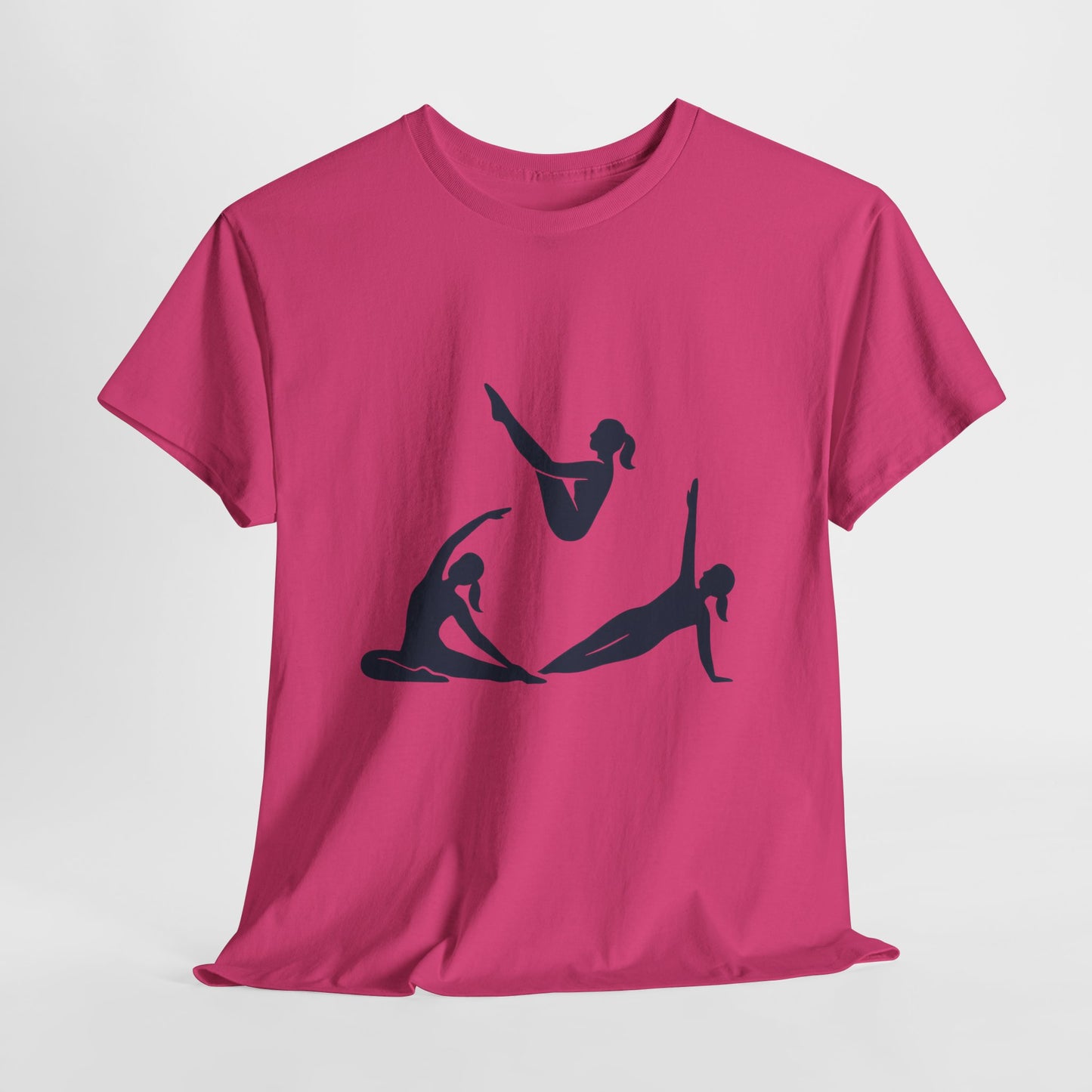 Womens Heavy Cotton Tee, Womens Pilates Graphic T-Shirt, Yoga Fitness Tee, Workout Top with Silhouette Print