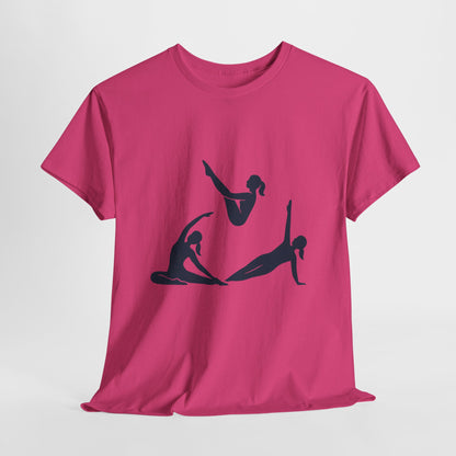 Womens Heavy Cotton Tee, Womens Pilates Graphic T-Shirt, Yoga Fitness Tee, Workout Top with Silhouette Print