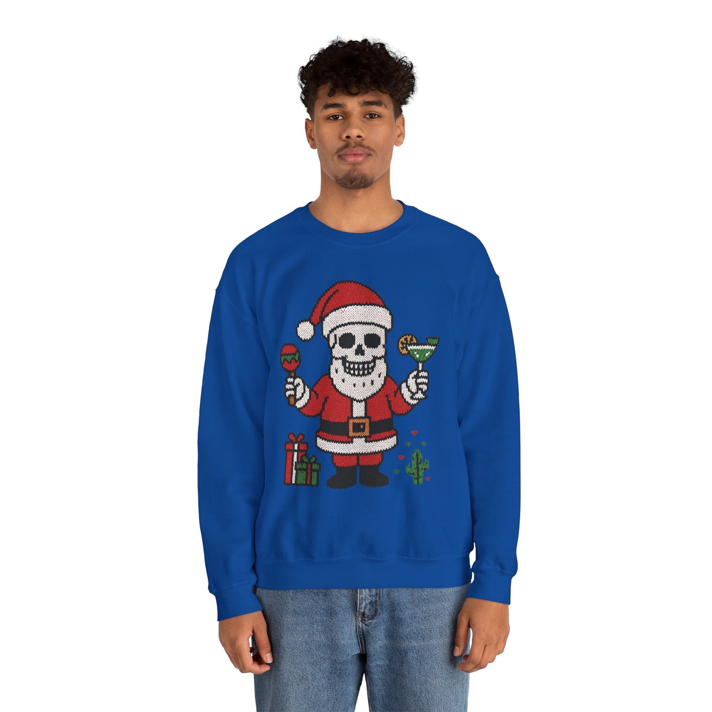 Funny Santa Skull Christmas Men's Sweatshirt, Holiday Margarita Pullover