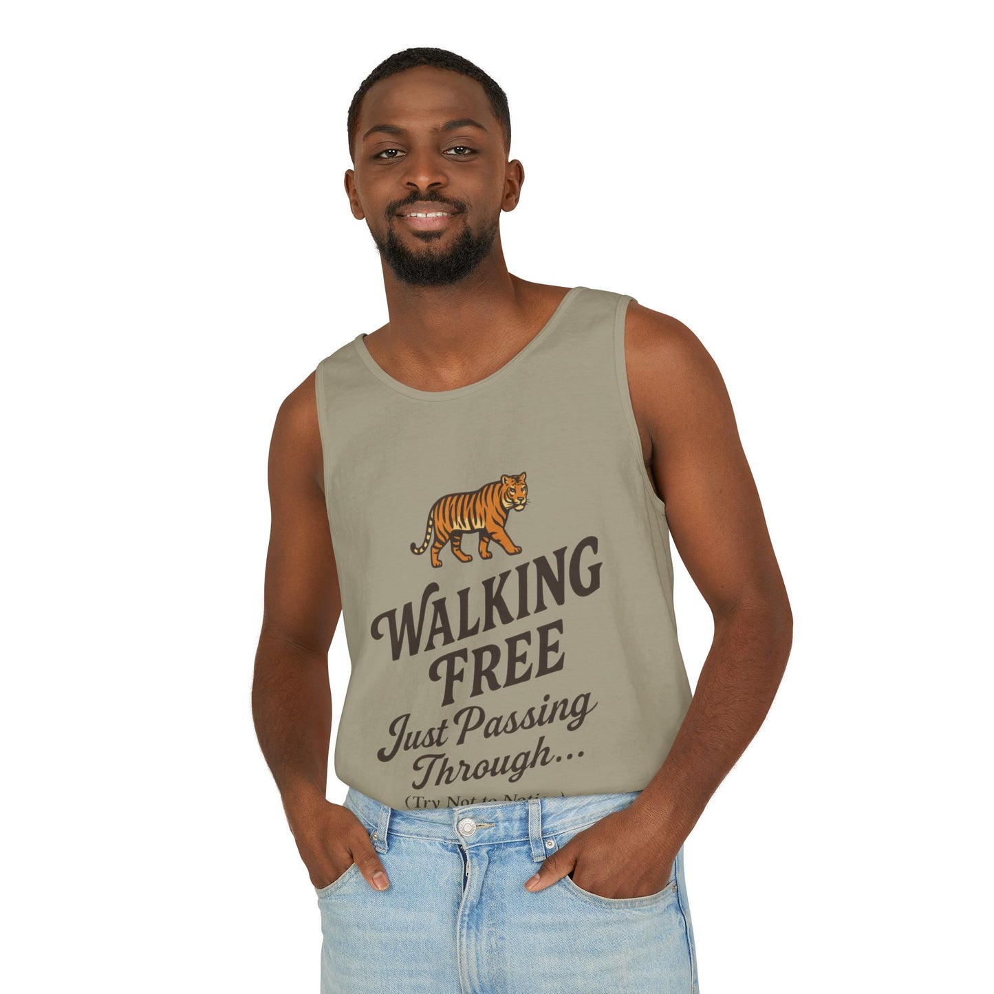 Walking Free Mens Tiger Tank Top, Funny Sleeveless Shirt - Wild Animal Summer Top, Mens Beachwear, Gift for Wild Life Lovers