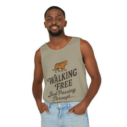 Walking Free Mens Tiger Tank Top, Funny Sleeveless Shirt - Wild Animal Summer Top, Mens Beachwear, Gift for Wild Life Lovers