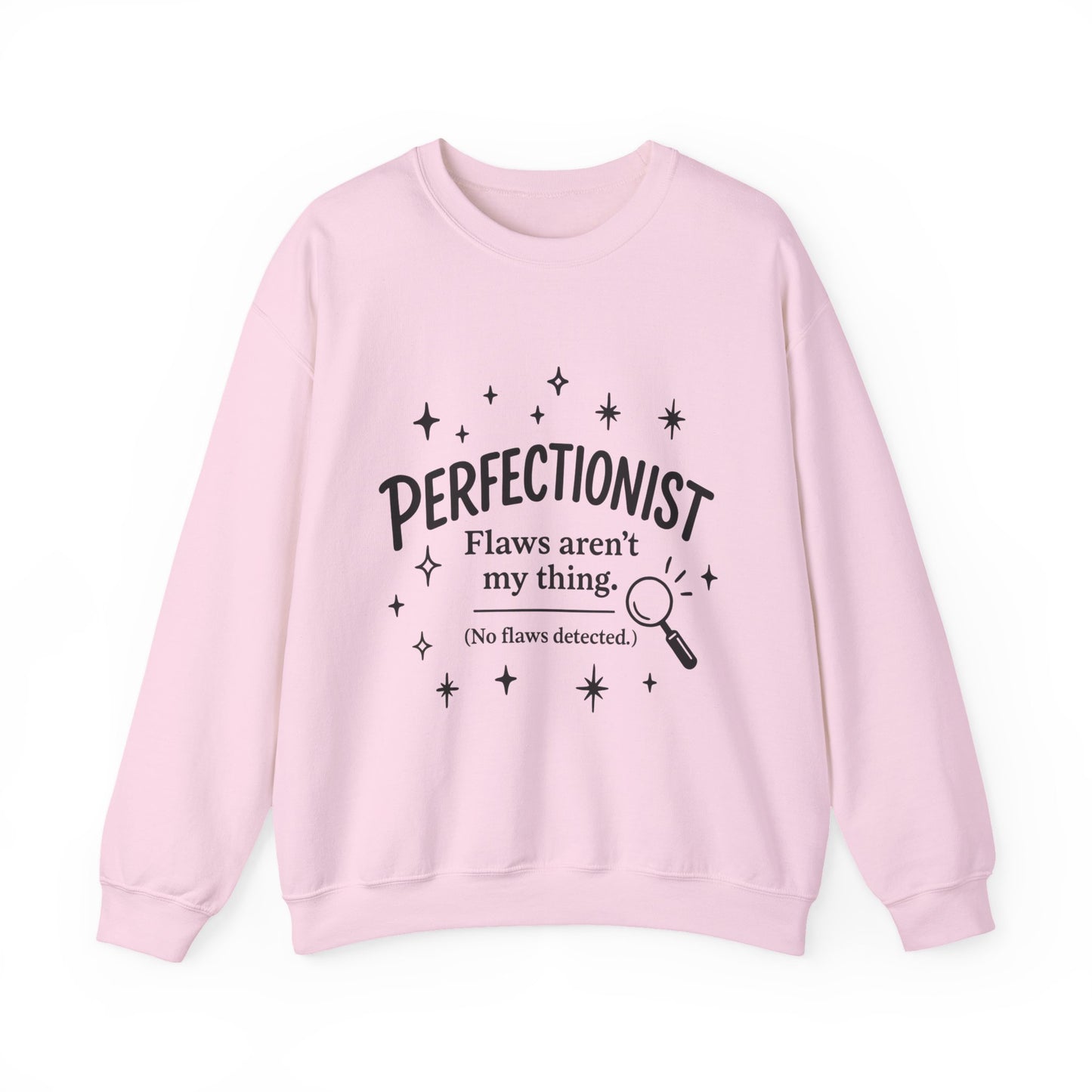 Womens Perfectionist Sweatshirt, Funny Clean Design with Stars, No Flaws Detected Quote Pullover, Minimalist Cozy Gift for Her
