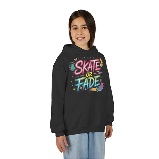 Youth Heavy Blend Hooded Sweatshirt, Skate Or Fade Girls Shirt, Colorful Graffiti Skateboarding Hoodie