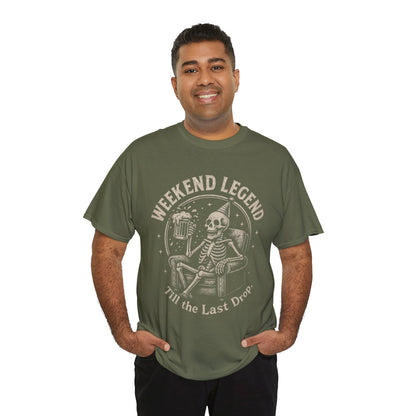 Weekend Legend Mens T-Shirt, Funny Skeleton Beer Tee, Till the Last Drop Party Shirt, Vintage Style Graphic Tee for Him, Halloween Apparel