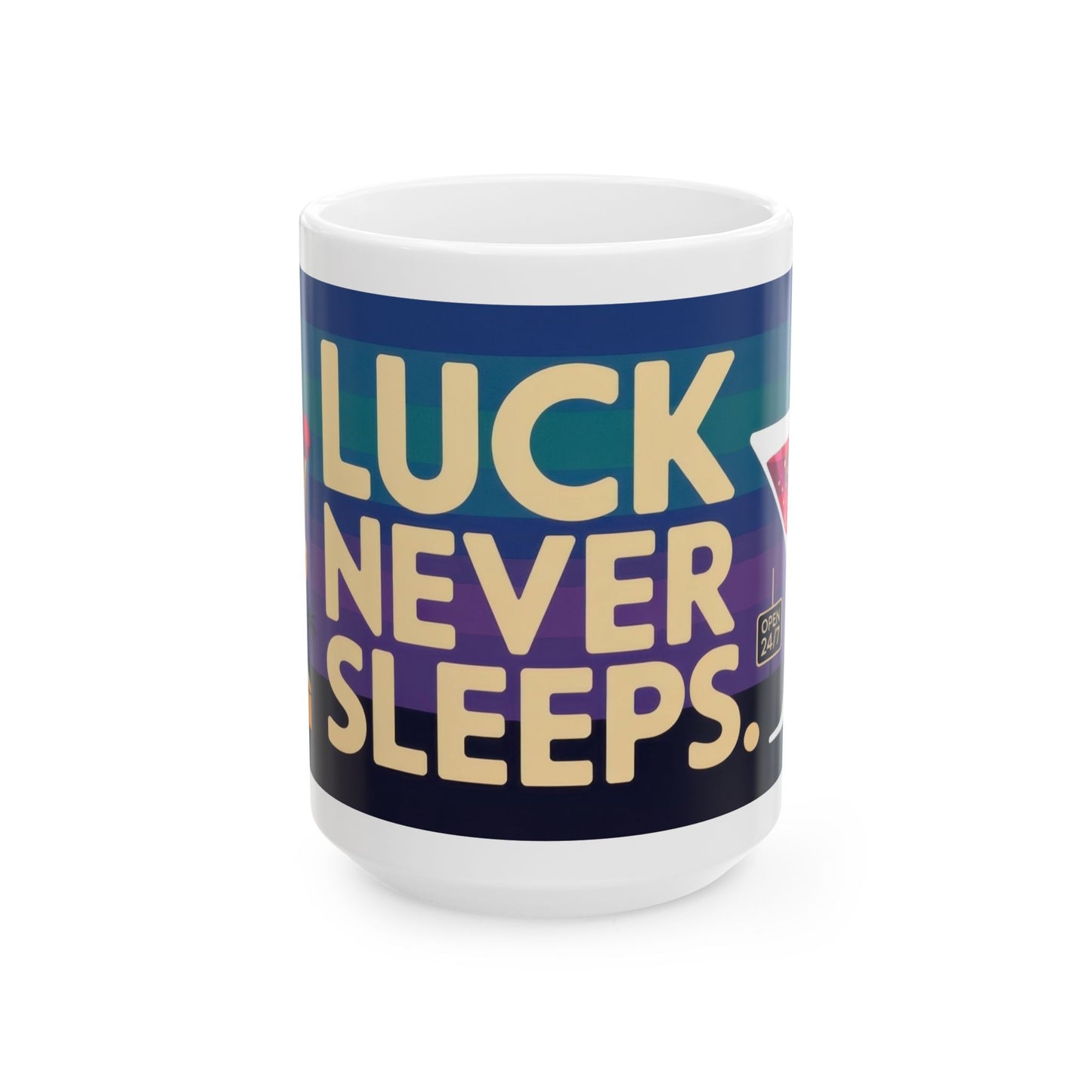 LUCK NEVER SLEEPS Mug, Retro Vegas Slot Machine Coffee Cup, Casino Gift, Gambling Lover Gift Idea, Perfect for Gamers, Poker Nights
