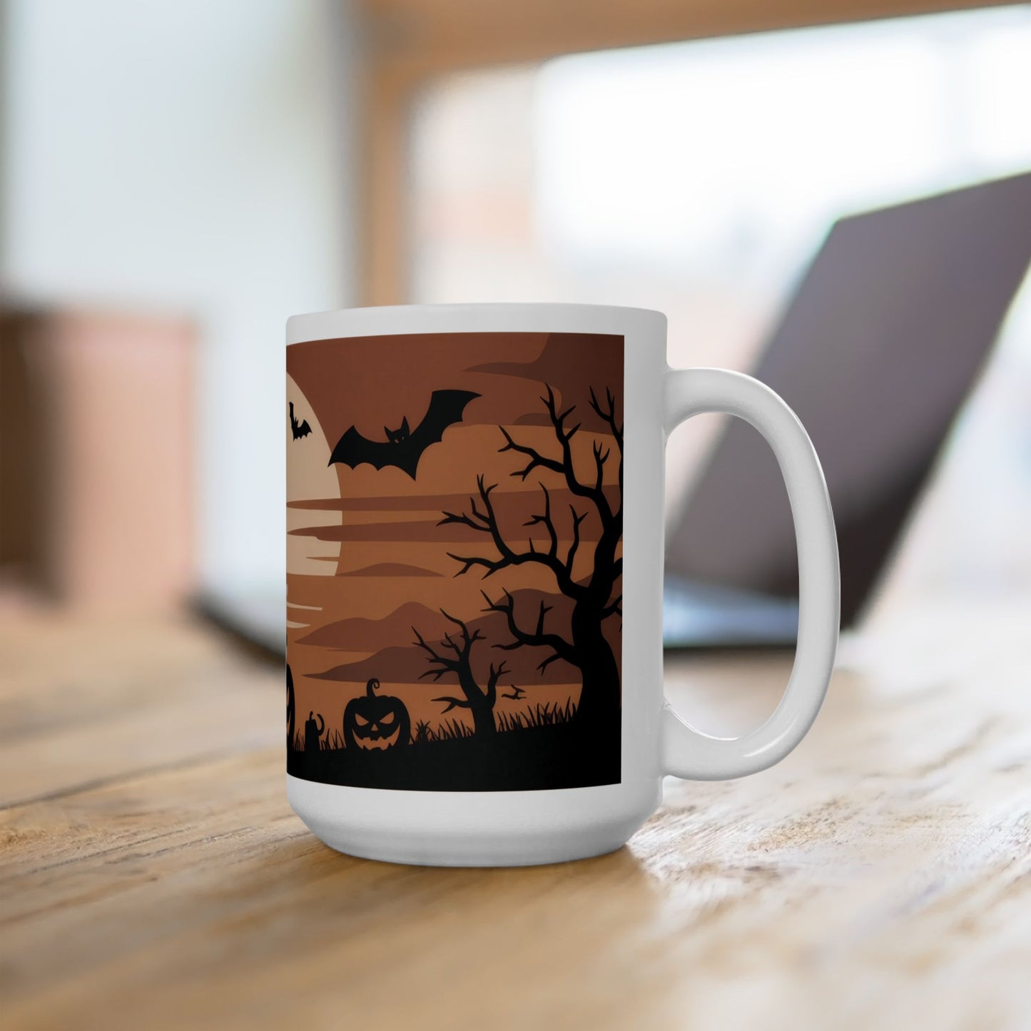 Halloween Pumpkin Night Mug, Spooky Forest - Bats Coffee Cup, Gothic Fall Gift for Her - Him, Ceramic Mug, (11oz, 15oz)