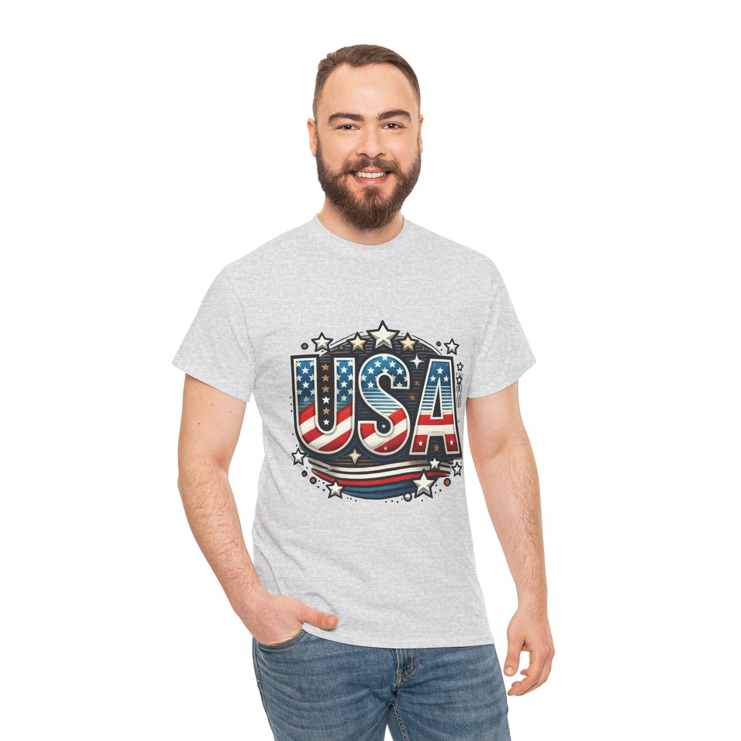 Patriotic USA T-Shirt, Unisex Heavy Cotton Tee for Independence Day, Memorial Day, 4th of July, Casual Wear, Gifts