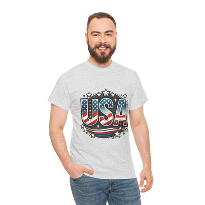 Patriotic USA T-Shirt, Unisex Heavy Cotton Tee for Independence Day, Memorial Day, 4th of July, Casual Wear, Gifts