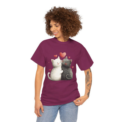 Cute Cat Love T-Shirt, Adorable Feline Couple Tee, Gift for Cat Lovers, Valentine's Day Shirt, Cozy Everyday Wear, Cat Mom T-Shirt