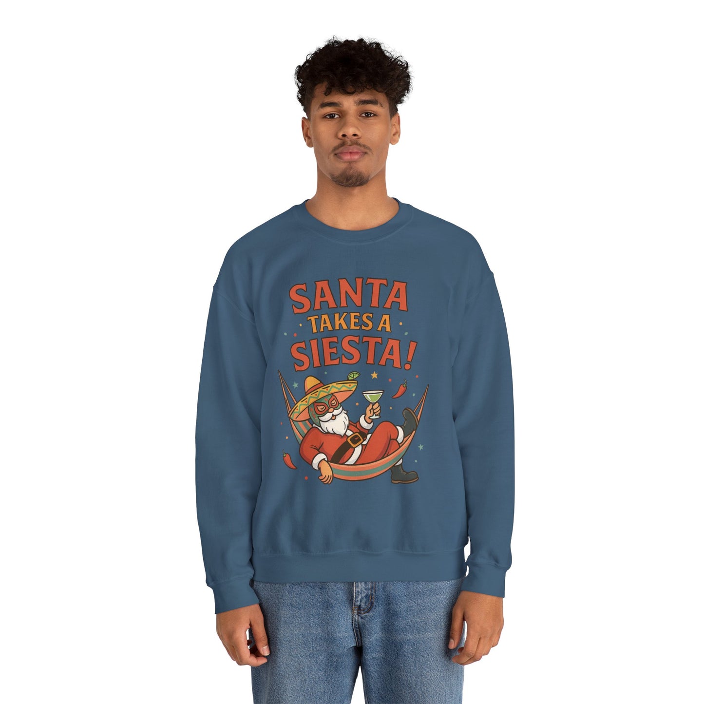 Santa Takes a Siesta Funny Christmas Sweatshirt for Men, Mexican Holiday Jumper