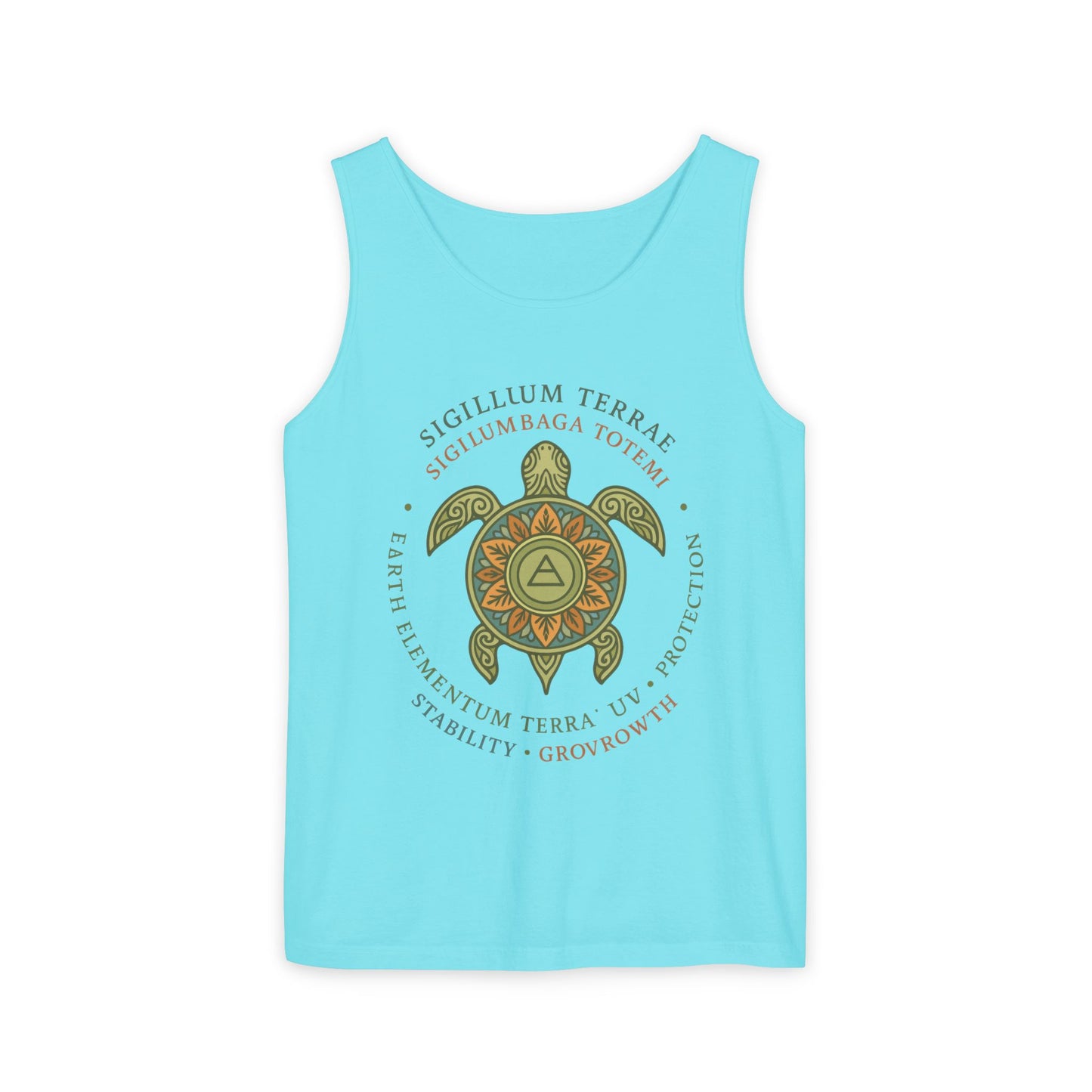 Earth Totem Turtle Womens Tank, Sigillum Terrae Symbol, Elemental Growth Tee, Nature-Inspired Tank Top with Protective Symbol, , Beachwear