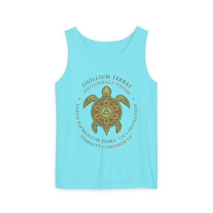 Earth Totem Turtle Womens Tank, Sigillum Terrae Symbol, Elemental Growth Tee, Nature-Inspired Tank Top with Protective Symbol, , Beachwear
