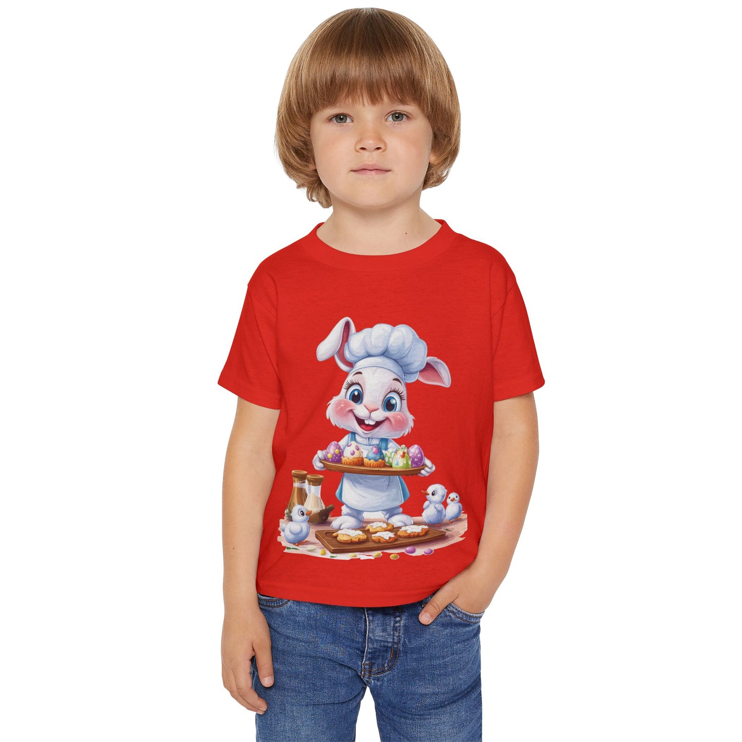 Easter Bunny Chef Toddler T-Shirt - Cute Spring Baking Shirt with Colorful Eggs - Cotton Easter Tee for Kids, Easter Toddler Gift